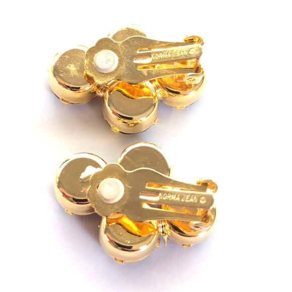 Vintage Norma Jean Stunning Gold Tone Purple Glass Rhinestone Clip On Earrings - Picture 3 of 4